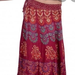 Burgundy Mandala Wrap Skirt Midi